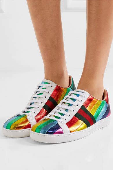 gucci ace stripe metallic leather sneakers|Gucci ace sneakers interlocking g.